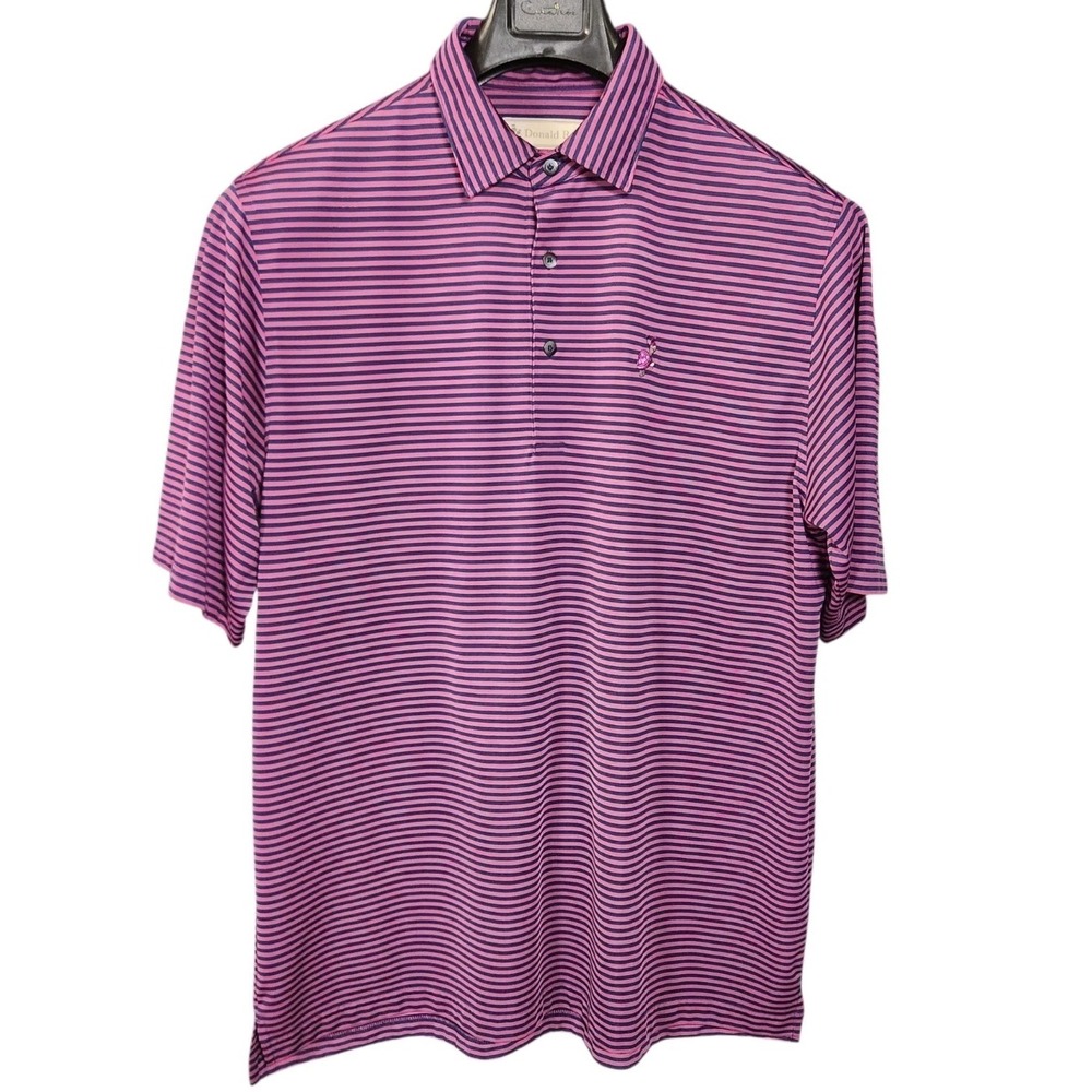 Donald Ross Golf Polo Shirt Mens XL Pink Navy Striped Turtle Logo Golf